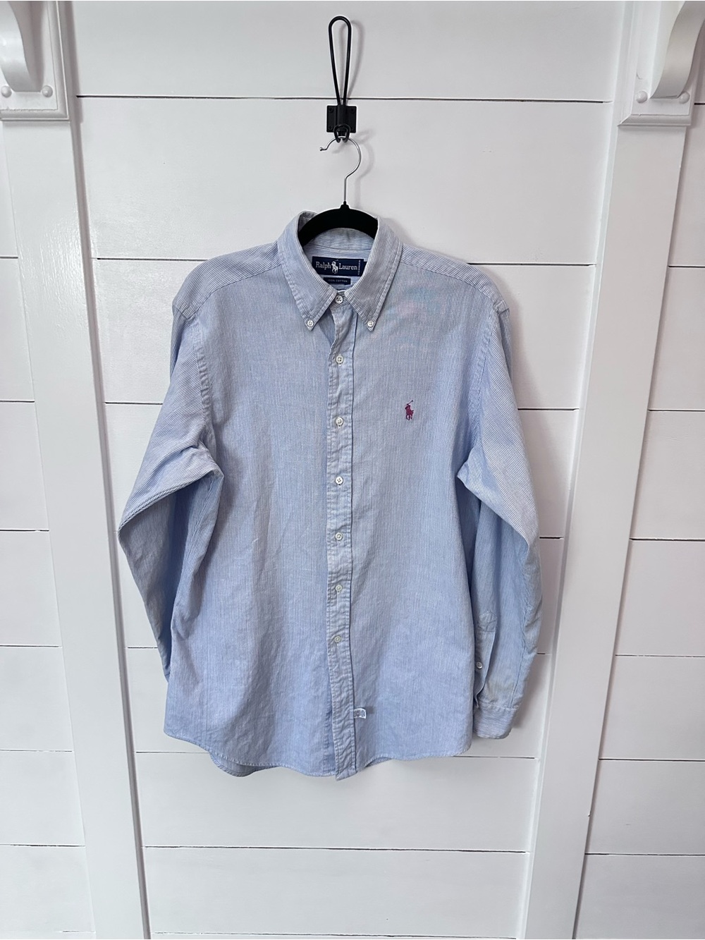 Ralph Lauren M Blue pinstriped 100% cotton Button-Down Oxford workwear Shirt